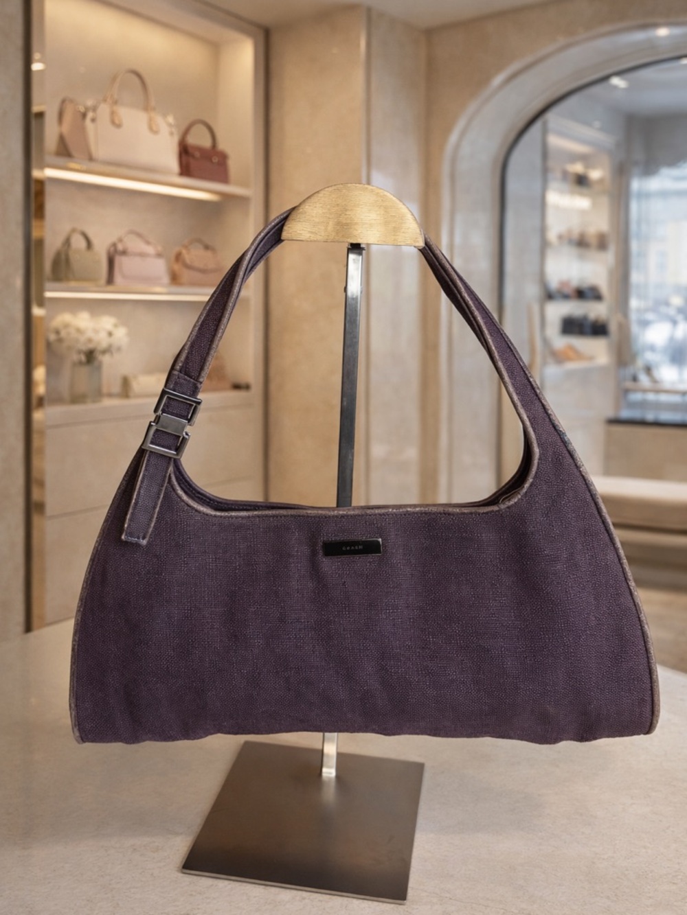 Gucci Deep Purple Canvas Shoulder Bag with Adjustable Strap